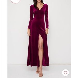 Azazie Blush Mark New Moon Cabernet Velvet Maxi Dress